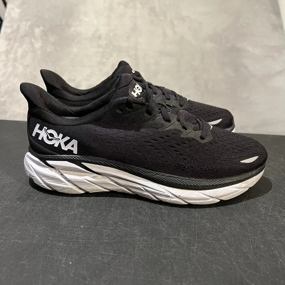 Hoka One One Clifton 8 Shoes Womens Size 9 Black White Running Road Athletic